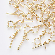 Brass Links, Nickel Free, Real 18K Gold Plated, 35x12~13x6mm, Hole: 1mm(X-KK-Q761-03G-NF)