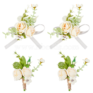 HOBBIESAY 4Pcs 2 Style Artificial Sunflower Wrist Corsage & Brooch, with Cloth & Twine & Plastic Finding, for Wedding & Christmas Present, Lemon Chiffon, 107~510x9~120x0.2~53mm, 2pcs/style(AJEW-HY0001-34A)