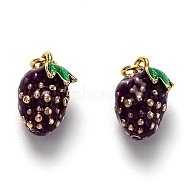 Brass Enamel Charms, Long-Lasting Plated, with Jump Ring, Fruit, Real 18K Gold Plated, Purple, 12.5x9x8mm(KK-B028-11G)