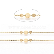 Brass Cable Chain, Flat Sequin Chains, Long-Lasting Plated, Soldered, with Spool, Flat Round, Real 18K Gold Plated, 3x2x0.3mm & 4x3x0.2mm, Flat Round: 4x0.5mm & 6x0.5mm, about 32.8 Feet(10m)/roll(CHC-G011-11G)