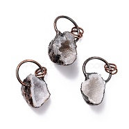 Natural Quartz Crystal Pendants, Rock Crystal Pendants, with Red Copper Brass Findings, Nuggets, 31~35.5x18~20x10~15mm, Hole: 6mm(G-F712-01R)