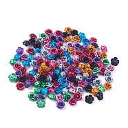 Aluminum Beads, Frosted, Long-Lasting Plated, 5-Petal Flower, Mixed Color, 7.5~8x5mm, Hole: 1mm(FALUM-T001-03B-M)