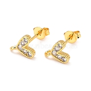 Brass Micro Pave Cubic Zirconia Stud Earrings Finding, with Loop, Real 18K Gold Plated, Heart, White, 8.2x7.3mm, Hole: 1.2mm, Pin: 0.9mm(ZIRC-D120-04G-04)
