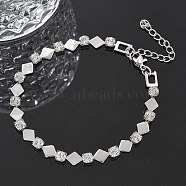 304 Stainless Steel Rhinestone Cup Chain Bracelets for Women, Rhombus, Stainless Steel Color, 7-1/8 inch(18cm)(BJEW-F488-26G-P)