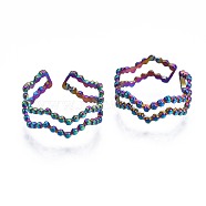 304 Stainless Steel Wave Hollow Cuff Ring, Rainbow Color Open Ring for Women, US Size 6 1/2(16.9mm)(RJEW-N038-097)