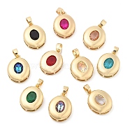 Rack Plating Brass Pendants, Oval Shaped Glass Charms, Long-Lasting Plated, Cadmium Free & Lead Free, Real 18K Gold Plated, Mixed Color, 21x16x6mm, Hole: 3x5.5mm(KK-I710-12A)