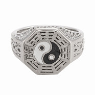 Men's Titanium Steel Finger Rings, Yin Yang Rings, with Enamel, Gossip, Antique Silver, Size 9, Inner Diameter: 19.5mm, Ring Surface: 15x15mm(STAS-H102-AS-9)