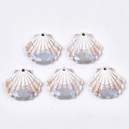 Handmade Porcelain Pendants, Fancy Antique Glazed Porcelain, Scallop Shell Shape, Floral White, 28.5x30x6mm, Hole: 2mm(PORC-S498-53B)