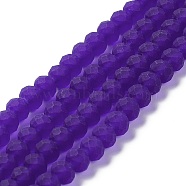 Transparent Glass Beads Strands, Faceted, Frosted, Rondelle, Blue Violet, 8mm, Hole: 1mm, about 63~65pcs/strand, 39~40cm(EGLA-A034-T8mm-MD06)