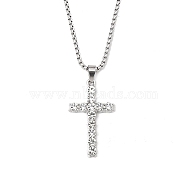 Zinc Alloy with Rhinestone Cross Pendant Necklaces, 201 Stainless Steel Chains Necklaces, Stainless Steel Color, 23.54 inch(59.8cm), Cross: 37.5x22.5mm(NJEW-M211-07B-P)