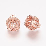 Brass Micro Pave Cubic Zirconia Beads, Tassel Cap Bail, Crown, Hollow, Clear, Rose Gold, 11x11mm, Hole: 1mm(ZIRC-K063-14RG)