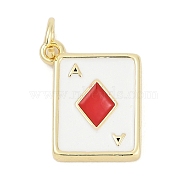 Brass Enamel Charms, with Jump Ring, Cadmium Free & Lead Free, Long-Lasting Plated, Rack Plating, Playing Card Charms, Real 18K Gold Plated, Diamond, 15x12.5x2mm, Hole: 3mm(KK-G522-44G-01)