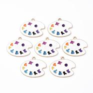 Alloy Enamel Pendants, Cadmium Free & Lead Free, Palette, Light Gold, White, 23x28x1.5mm, Hole: 1.8mm(X-PALLOY-T078-07)