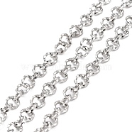 304 Stainless Steel Rolo Chains, Belcher Chain, Textured, with Spool, Unwelded, Stainless Steel Color, 5.5x1.5mm, about 32.81 Feet(10m)/Roll(CHS-P014-01P)