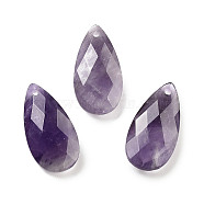 Natural Amethyst Pendants, Faceted Teardrop Charms, 24x12.5x6mm, Hole: 1.2mm(G-H007-08B)