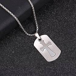 201 Stainless Steel Pendant Necklaces, Stainless Steel Color, Non-Tarnish, Cross, 23.62 inch(60cm), pendant: 40x23.5mm(NJEW-D307-02P-B)