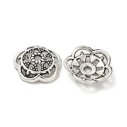 Tibetan Style Alloy Bead Caps, Cadmium Free & Lead Free, Flower, Antique Silver, 12.5x2.5mm, Hole: 1.5mm, about 1960pcs/1000g(TIBE-P003-75AS)