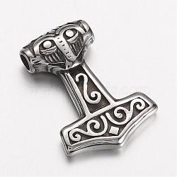 304 Stainless Steel Pendants, Thor's Hammer, Antique Silver, 29.5x21x7mm, Hole: 3.5mm(STAS-D166-86AS)