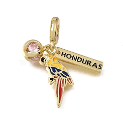 Brass Micro Pave Cubic Zirconia European Dangle Pendants, Large Hole Pendants, Honduras Parrot Charms, with Enamel, Rack Plating, Long-Lasting Plated, Cadmium Free & Lead Free, Golden, 36mm, Hole: 4mm(KK-CBAA632-09G)