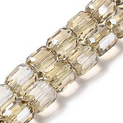 Electroplate Glass Beads Strands, Faceted, Column, Champagne Gold, 6x6.5mm, Hole: 1mm, about 72pcs/strand, 20.87''(53cm)(EGLA-D030-19I)