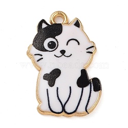 Rack Plating Alloy Enamel Pendants, Golden, Cat Charm, WhiteSmoke, 25x17x3mm, Hole: 2mm(FIND-Q099-12G-02)