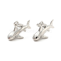 Brass Charms, with Jump Ring, Cadmium Free & Lead Free, Shark, Platinum, 8.5x13.5x4mm(KK-G416-19P)