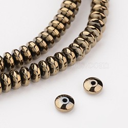 Electroplate Non-magnetic Synthetic Hematite Beads Strands, Rondelle, Smooth, Antique Bronze Plated, 4x2mm, Hole: 1mm, about 200pcs/strand, 16 inch(X-G-I175-28)