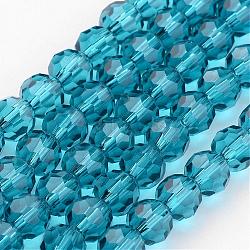 Transparent Glass Bead Strands, Imitate Austrian Crystal, Faceted(32 Facets), Round, Cyan, 4mm, Hole: 1mm, about 87~93pcs/strand, 32~33cm(GLAA-G013-4mm-51)