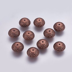 CCB Plastic Beads, Nickel Free, Rondelle with Flower, Red Copper, 20.5~21x13mm, Hole: 2mm(CCB-G006-161R-NF)