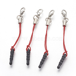 Plastic Mobile Dustproof Plugs, with Iron Findings and Nylon Cord, Platinum, Red, 72~74mm(MOBA-F004-A01)