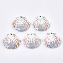 Handmade Porcelain Pendants, Fancy Antique Glazed Porcelain, Scallop Shell Shape, Floral White, 28.5x30x6mm, Hole: 2mm(PORC-S498-53B)