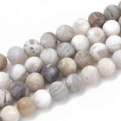 Natural Bamboo Leaf Agate Beads Strands, Frosted, Round, 8mm, Hole: 1mm, about 44~46pcs/strand, 14.5 inch(G-T106-028)