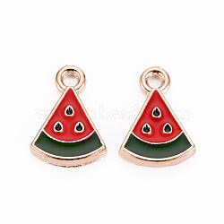 Alloy Enamel Pendants, Watermelon, Light Gold, Red, 16x11.5x2mm, Hole: 2mm(X-ENAM-Q425-23)