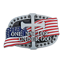 Alloy Enamel Smooth Buckles, Belt Fastener for Men, American Flag with Cross & Word, Antique Silver & Platinum, 58x88x16mm, Inner Diameter: 42x16.5mm(FIND-WH0018-16AS)