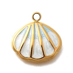 304 Stainless Steel Enamel Charms, Shell Charm, Real 18K Gold Plated, Light Cyan, 13x13x2.2mm, Hole: 1.5mm(STAS-Q347-16G)