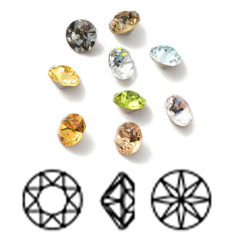 Faceted K9 Glass Rhinestone Cabochons, Pointed Back & Back Plated, Diamond, Mixed Color, 8x5mm