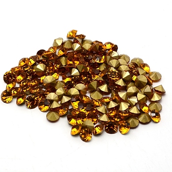 Glass Rhinestone Cabochons, Pointed Back, Diamond-shape, Topaz, 8x6mm, 144pcs/bag
