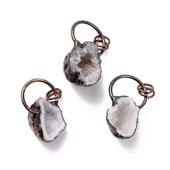 Natural Quartz Crystal Pendants, Rock Crystal Pendants, with Red Copper Brass Findings, Nuggets, 31~35.5x18~20x10~15mm, Hole: 6mm