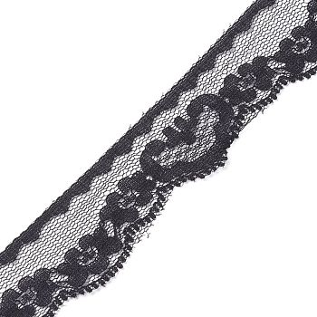 Nylon Lace Trim, for Jewelry Making, Flower Pattern, Black, 1-1/8 inch(29mm), about 5.47 Yards(5m)/Bag