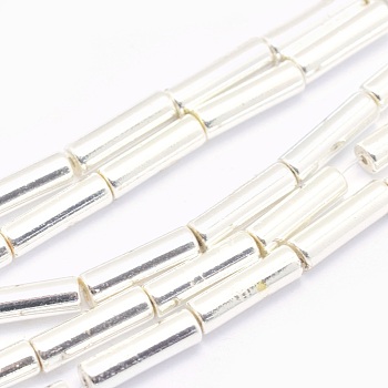 Electroplate Non-magnetic Synthetic Hematite Beads Strands, Grade AA, Long-Lasting Plated, Column, Silver Plated, 13x4mm, Hole: 1mm, about 30pcs/strand, 15.7 inch(40cm)