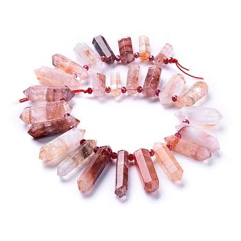 Natural Hematoid Quartz Beads Strands, Ferruginous Quartz, Top Drilled Beads, with Glass Beads, Faceted, Double Terminated Point, 20~60x9~13x9.5~14mm, Hole: 1.6mm, about 25pcs/Strand, 15.16 inch(38.5cm)
