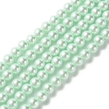Grade A Glass Pearl Beads, Pearlized, Round, Pale Turquoise, 6mm, Hole: 0.7~1mm, about 68pcs/Strand, 16''(40.64cm)