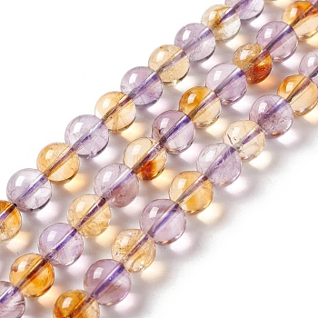 Natural Amethyst and Natural Citrine Beads Strands, Grade A, Round, 8mm, Hole: 0.9mm, about 48pcs/strand, 14.96~15.08''(38~38.3cm)