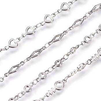 304 Stainless Steel Link Chain Bracelets, with Lobster Claw Clasps, Mixed Shapes, Stainless Steel Color, 8 inch~8-1/4 inch(20.2~21cm)