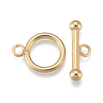 304 Stainless Steel Toggle Clasps, Ring, Golden, Ring: 18x14x2mm, Hole: 2.5mm, Bar: 7.5x21x4.5mm, Hole: 2.5mm