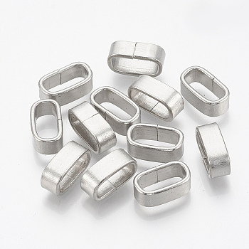 304 Stainless Steel Slide Charm, Rectangle Oval, Stainless Steel Color, 12.5x5x7mm, Hole: 4x10mm