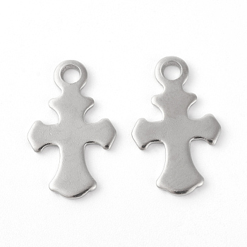 304 Stainless Steel Pendants, Cross, Stainless Steel Color, 21x13x1mm, Hole: 2mm
