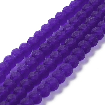 Transparent Glass Beads Strands, Faceted, Frosted, Rondelle, Blue Violet, 8mm, Hole: 1mm, about 63~65pcs/strand, 39~40cm