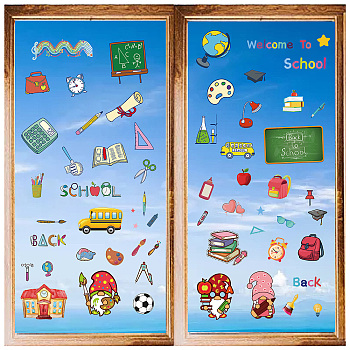 8 Sheets 8 Styles Back-to-school Season PVC Waterproof Wall Stickers, Self-Adhesive Decals, for Window or Stairway Home Decoration, Mixed Shapes, 200x145mm, about 1 sheet/style