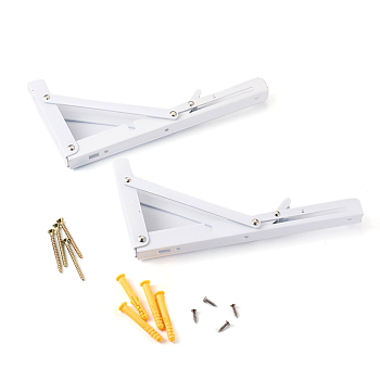 Iron Folding Shelf Brackets, with Plastic Plus & Iron Screws, White, 1.6~25x0.65~3.7x0.65~2.3cm, 20pcs/set